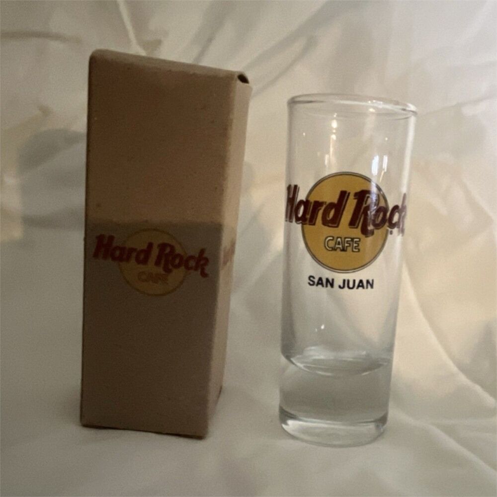 Hard Rock Cafe San Juan Collectible Clear Glass Shot Glass with Box Barware